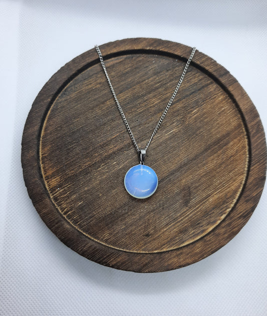 Silver-colored necklace with opalite pendant