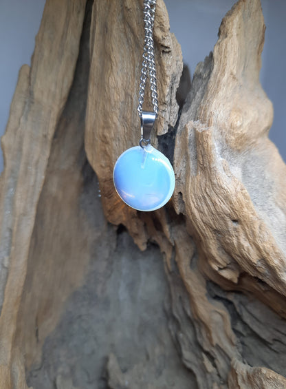 Silver-colored necklace with opalite pendant