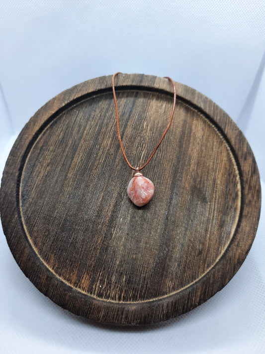 Brown leather necklace with natural stone pendant
