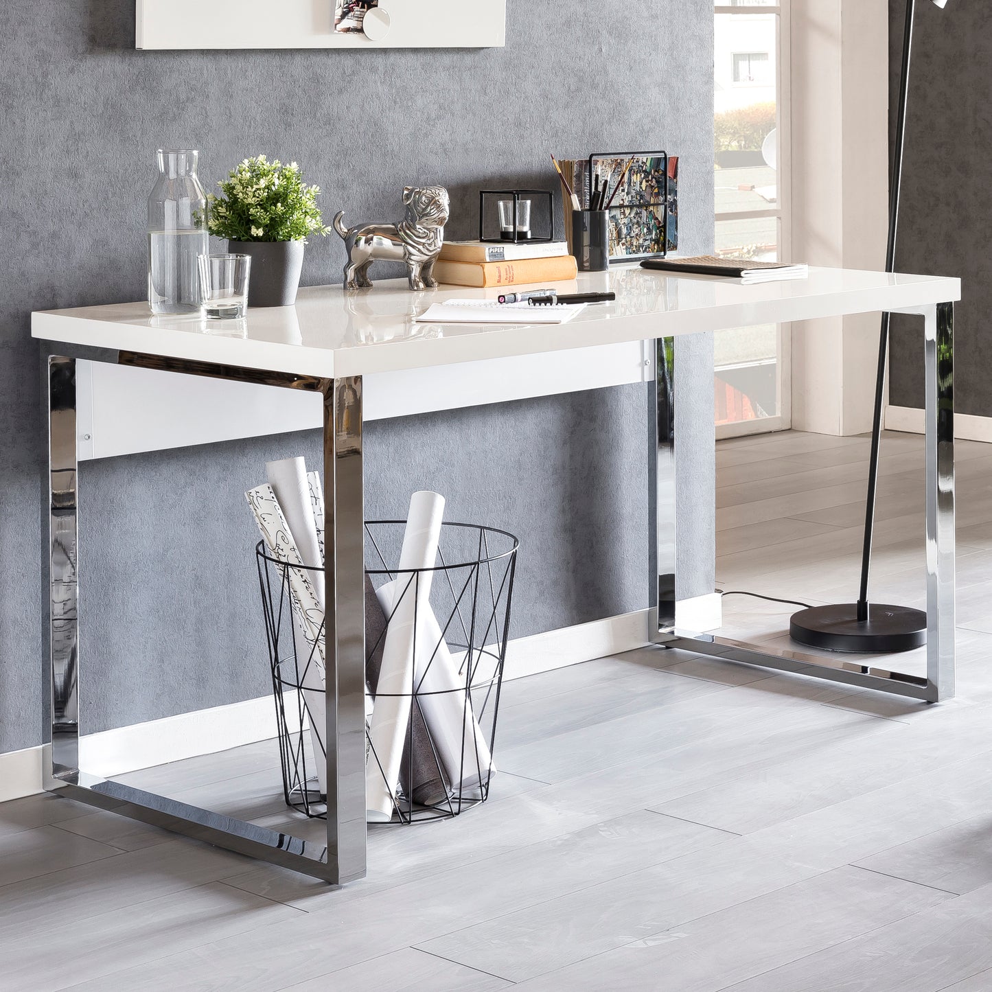 Carlie wit hoogglans Bureau 140x70x76 cm