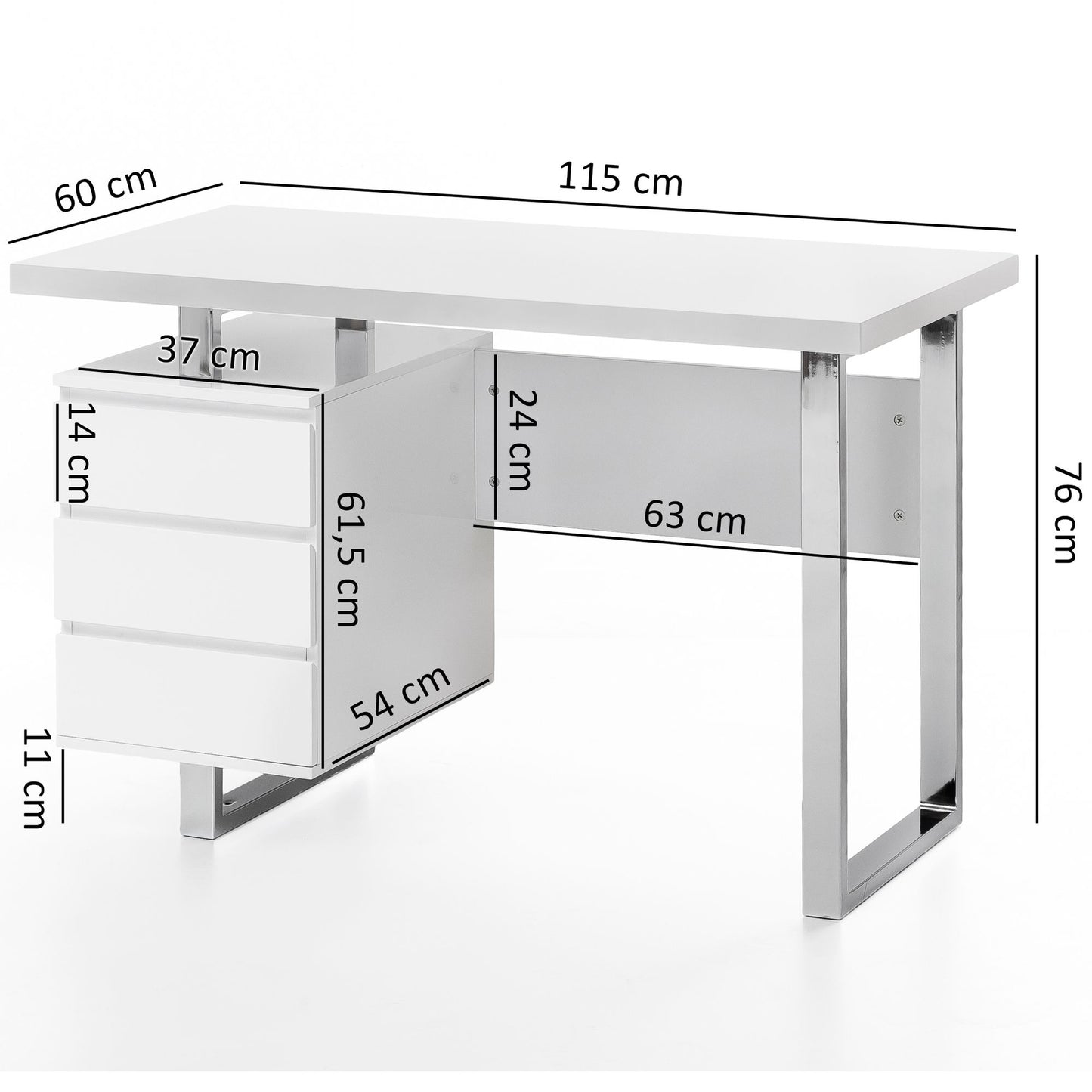Patty wit hoogglans bureau 115x60x76