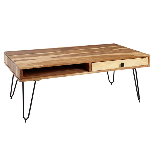 coffee table BAGLI solid wood acacia 110 cm wide coffee table design metal legs country style side table