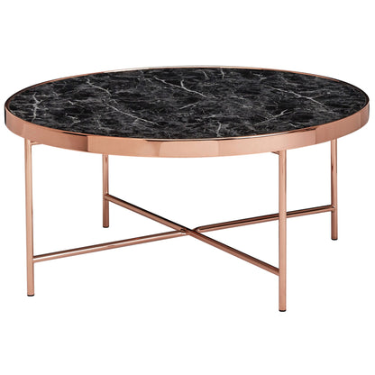 Design salontafel zwart - rond a 82,5 cm met koperen frame