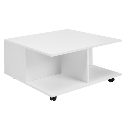 Design salontafel 70x70 cm wit | Salontafel met 2 laden en wielen