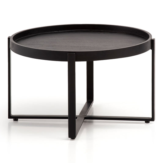 Salontafel 60x60x35 cm Mango Massief Hout / Metaal Zwart Salontafel Rond | Design woonkamertafel met opstaande rand | IndustriÃ«le salontafel woonkamer modern