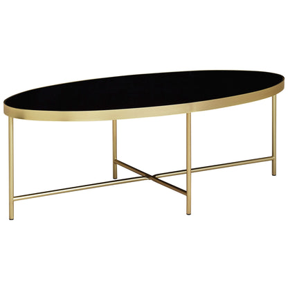 Design salontafel glas zwart - ovaal 110 x 56 cm met glas, goud & metaal