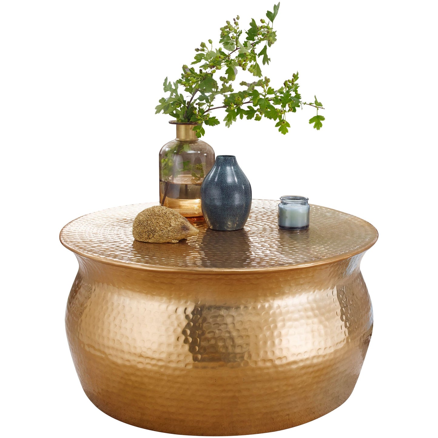 coffee table KARAM 60x30,5x60 cm aluminum gold side table oriental round | Flat hammered coffee table metal Design coffee table modern | Table small Indian stub table small
