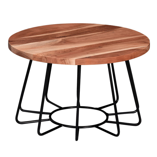 salontafel 60x35x60 cm acacia massief hout / metalen salontafel | Woonkamertafel rond | Salontafel massief | Kleine design tafel woonkamer industrieel