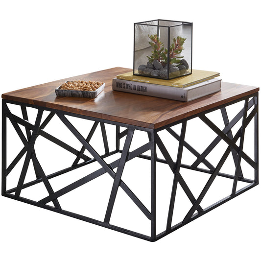 Coffee table Bekal 60x35x60 cm Sheesham solid wood / metal coffee table | Design Coffee table Industrial style | Stubentisch brown / black | Design coffee table solid | Square table