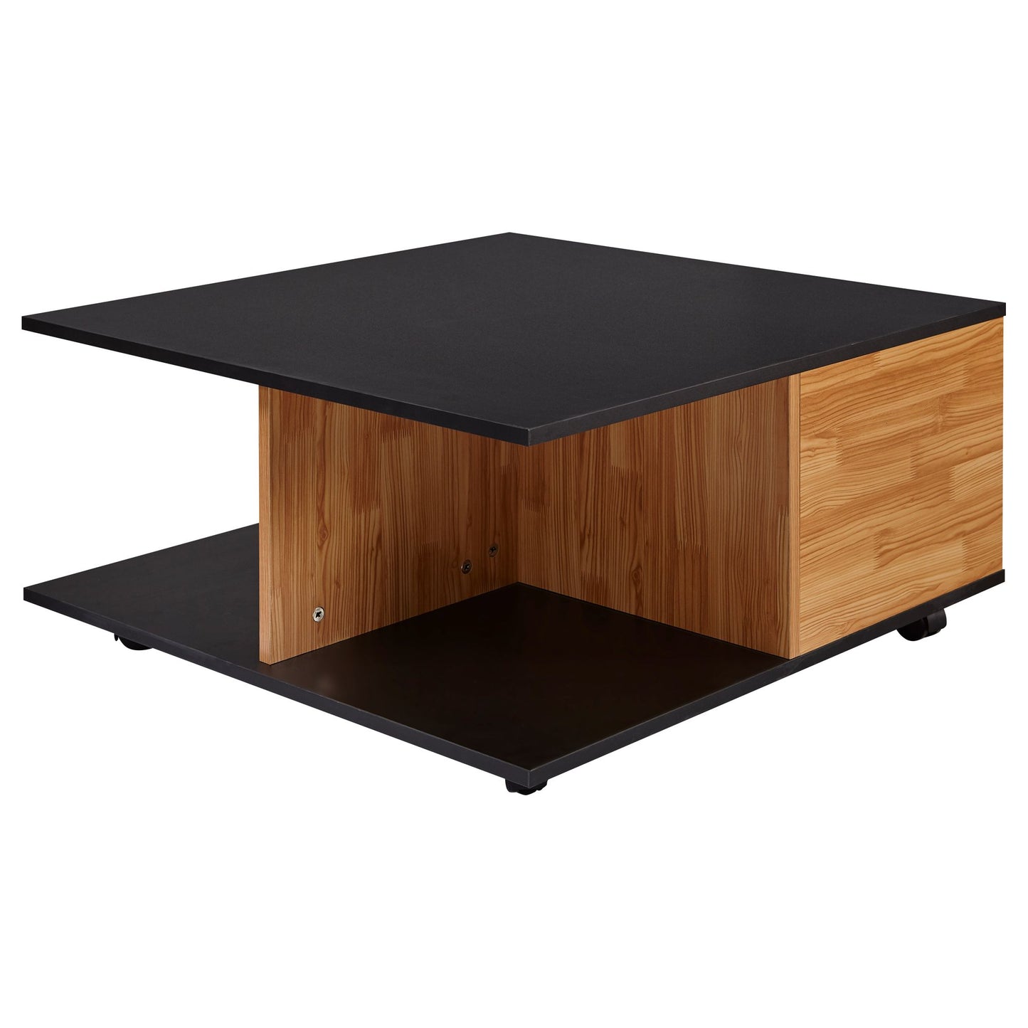 Design salontafel 70x70 cm antraciet / zand eiken | Salontafel met 2 laden en wielen